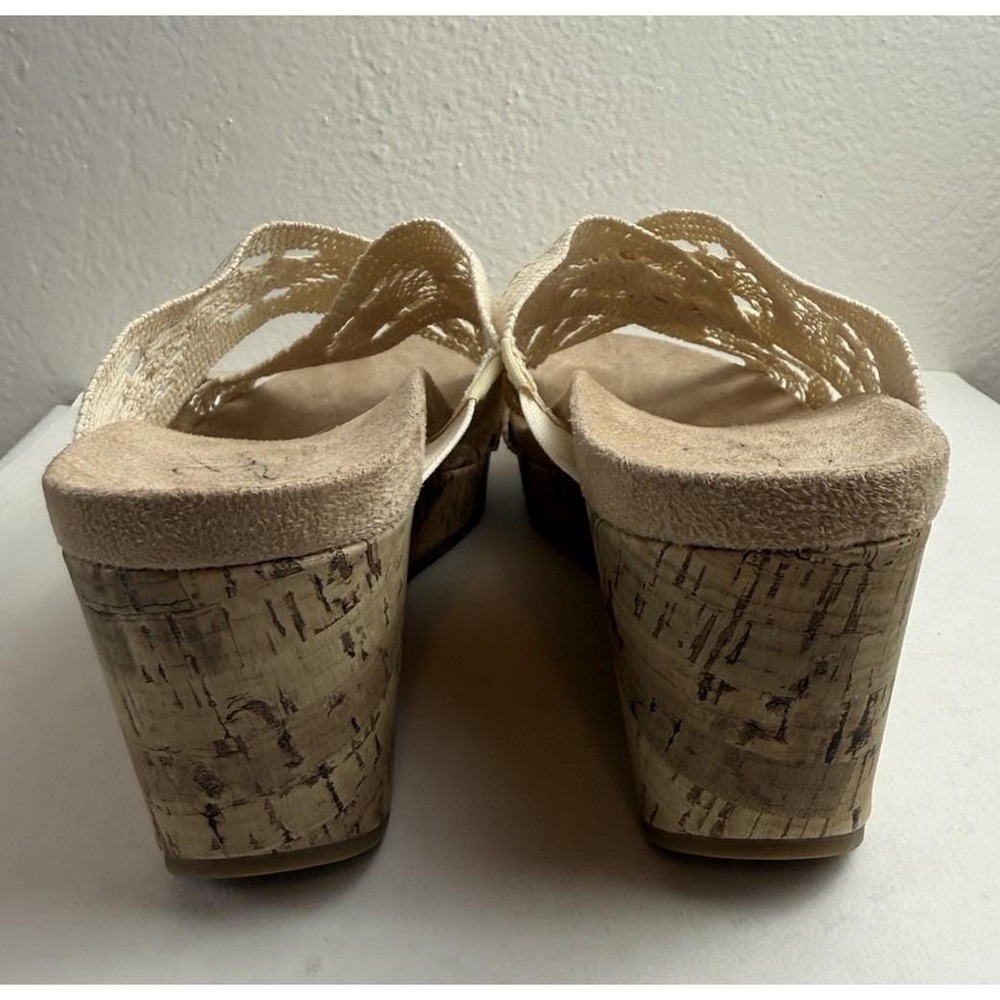LifeStride Cream Donna Woven Crochet Cork Wedge Slide Sandals Womens Size 8.5 - Picture 6 of 9